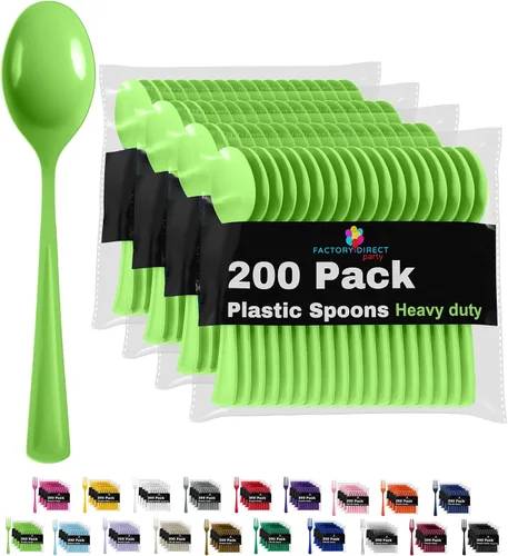 Vista 10 de Party Solids - Cucharas de plástico negro, 200 piezas, cucharas negras, utensilios desechables, juego de cubiertos de plástico resistente