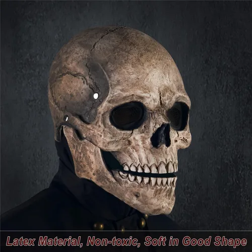 Vista 4 de RRANYF Máscara espeluznante de calavera de cabeza completa de Halloween con mandíbula móvil, casco de látex realista para adultos, esqueleto