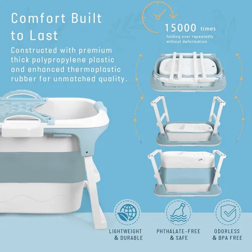 Vista 7 de Bañera plegable para adultos – Bañera portátil con cubierta térmica, aislamiento grueso y diseño plegable para espacios pequeños, uso en interiores