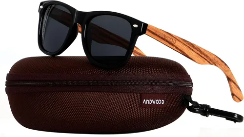 Vista 3 de ANDWOOD Gafas de sol polarizadas de madera para hombres y mujeres, protección UV, marco de bambú de madera, gafas de sol espejadas