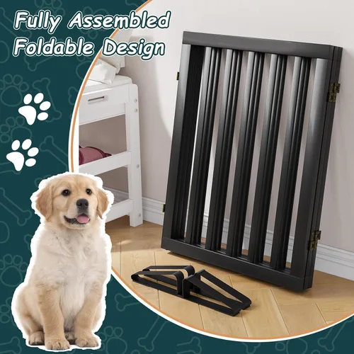 Vista 3 de Semiocthome Puertas de bambú independientes para perros para entradas de puertas, puertas de 3 paneles de interior para cachorros para la casa con 2