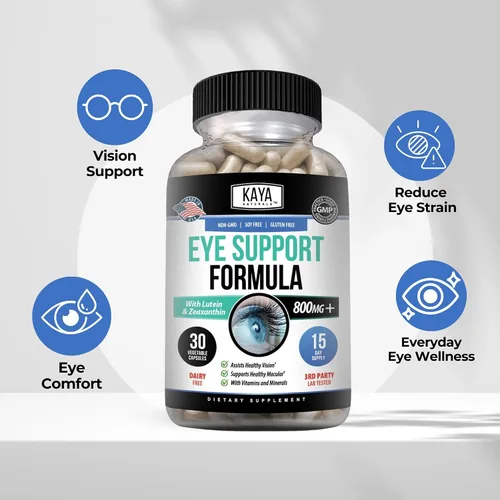 Vista 4 de Kaya Naturals Suplemento de salud ocular, luteína y zeaxantina, salud de la visión, apoyo a la fatiga ocular 800 mg Suplemento vitamínico 30 cápsulas