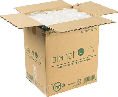 Vista 4 de Planet+ Vaso caliente laminado PLA 100% compostable, 4 onzas, caja de 1000