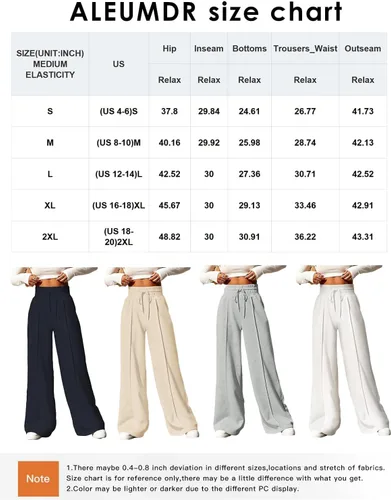 Vista 6 de Aleumdr Pantalones deportivos de cintura alta con cordón y pierna ancha con bolsillos, pantalones de yoga sueltos casuales para mujer