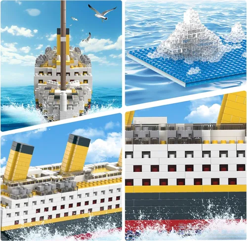Vista 5 de Juego de construcción micro mini del Titanic, 1878 piezas de juguetes de construcción de modelo de barco grande, juguetes educativos de bricolaje