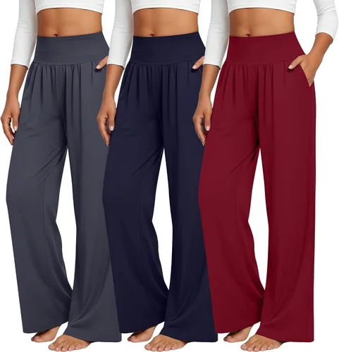 Vista 32 de Neer - Conjunto de 3 pantalones de yoga de pierna ancha para mujer - Pantalones deportivos cómodos, holgados, de cintura alta y casuales