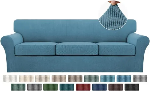 Vista 74 de Turquoize 2 fundas para sillas de sala de estar, funda de sofá con fundas de cojín individuales, funda de muebles para sillas (silla, beige biscotti)