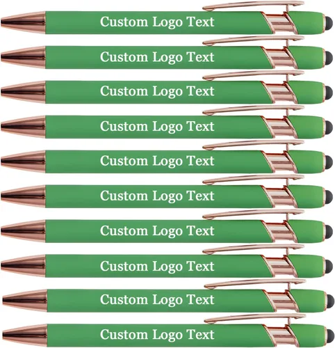 Vista 9 de Bolígrafos personalizados con lápiz capacitivo, negro, 10 unidades Custom Name Logo, Black/Blue ink Option, Bulk Engraved, for Church, Wedding