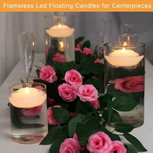 Vista 4 de LARDUX Velas flotantes LED de 3 pulgadas, 12 velas flotantes activadas por agua sin llama, velas de té flotantes falsas que funcionan