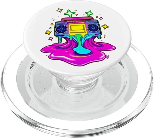 Vista 8 de Retro Boombox Colorful Street Art Urban Style Gift Idea PopSockets Adhesive PopGrip