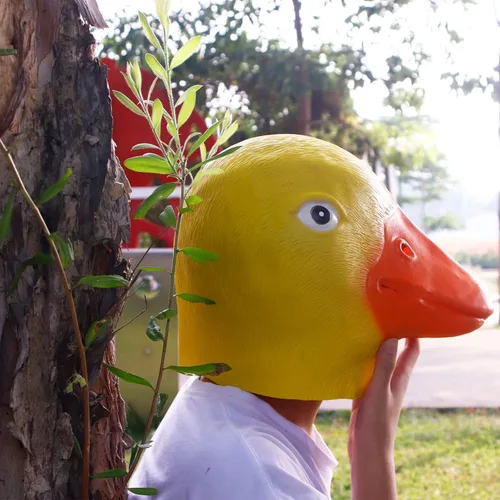 Vista 9 de Molezu Máscara de lujo para Halloween, máscara de cabeza de pato, máscara de látex, disfraz de pico de pato