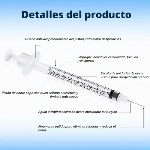 Vista 2 de CAILOS - Jeringa de 30G 0.5ml U-100, 0.5cc, calibre 30, 5/16 de pulgada (8mm), suministros de laboratorio desechables, paquete de 20