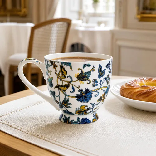 Vista 5 de Tazas florales de porcelana de hueso de 16 onzas, elegante taza de té y café floral, apta para microondas y lavavajillas, perfecta para café, té
