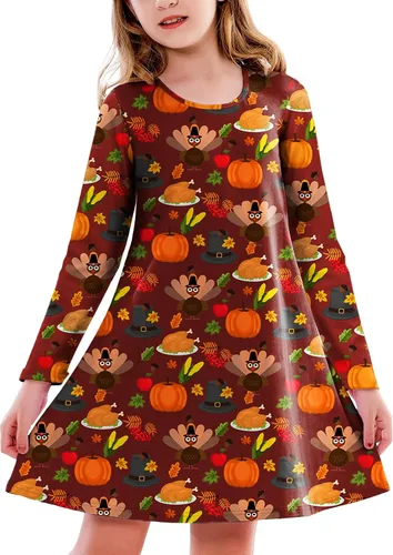 Vista 22 de Deerose Vestido de manga larga para niñas del día de San Patricio Mardi Gras, de 3 a 14 años Navidad café