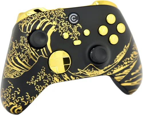 Vista 2 de Designer Series Custom Wireless Controller for PC, Windows, Series XS & One - Multiple Designs Available (Golden Waves & Gold Chrome Inserts)