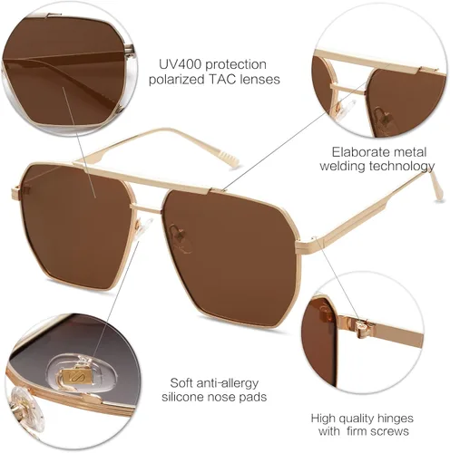 Vista 4 de SOJOS Gafas de sol polarizadas cuadradas retro de gran tamaño para mujeres y hombres estilo vintage UV400 gafas de sol clásicas grandes de metal