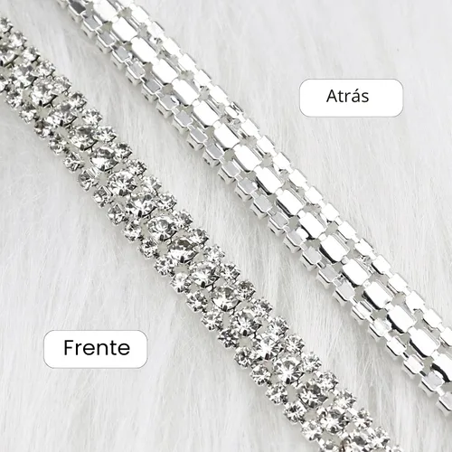 Vista 3 de Cadena de diamantes de imitación de 3 yardas con 3 filas para manualidades, cadena de cierre de diamantes de imitación plateada para hacer joyas