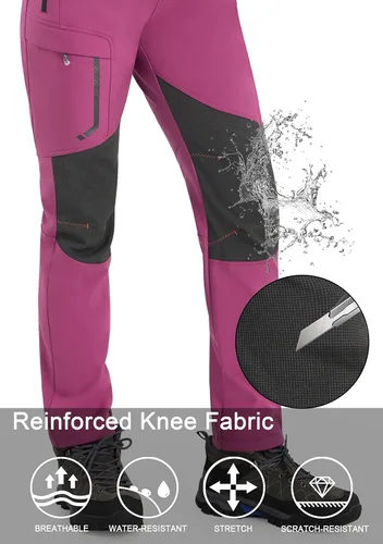 Vista 2 de Pantalones de senderismo para mujer, impermeables, resistentes al viento, con forro polar, con 4 bolsillos con cremallera