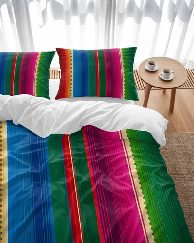 Vista 4 de LooPoP Juego de funda de edredón de 3 piezas mexicano de 3 piezas para cama Queen con 1 edredón y 2 fundas de almohada, fiesta mexicana del Cinco