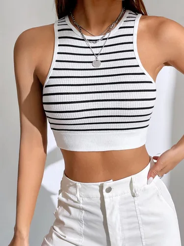 Vista 4 de SweatyRocks Camiseta sin mangas básica sin mangas con cuello redondo para mujer, casual, ajustada, de punto