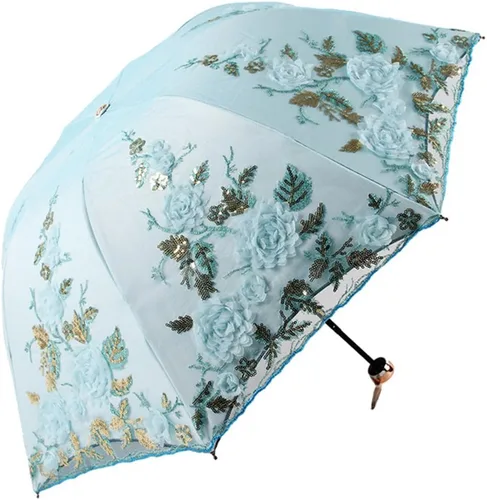 Vista 34 de Honeystore Sombrilla bordada con flor 3D plegable UV con encaje clásico