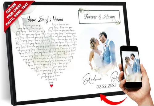 Vista 37 de SANTANNA Letras de música personalizadas, impresiones artísticas para decoración de pared (amor clásico y aniversario de canción favorita)