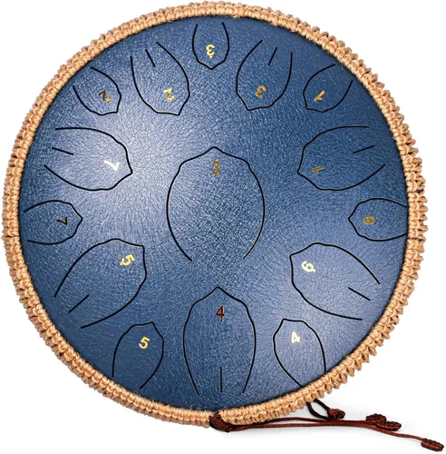 Vista 17 de Tambor de Lengua de Acero - 12 Pulgadas 15 Notas, Tambores de Lengua de Acero para Niños y Adultos, Handpan de Acero con Mazos, Hang Drum con Libro
