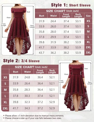Vista 3 de Dressystar - Vestido de cóctel de encaje para mujer vestido asimétrico con vuelo y hombros descubiertos para fiesta y evento formal