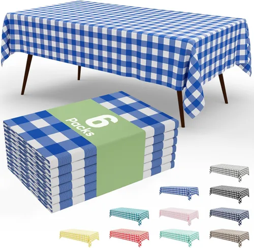 Vista 73 de Smiry Paquete de 3 Manteles Desechables de Cuadros Gingham Color Caqui - 54" x 72" Mantel de Plástico de Servicio Pesado, Cubiertas de Mesa