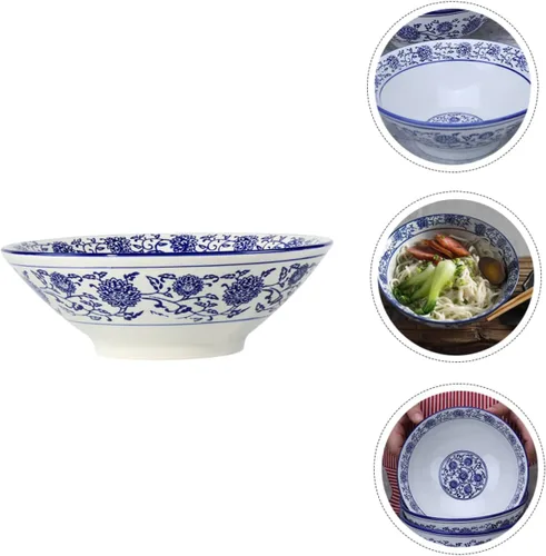 Vista 6 de Tazón de ramen azul y blanco Tazón de ramen japonés Tazones de arroz Tazones de cocina asiáticos japoneses Tazones de fideos de porcelana Tazones