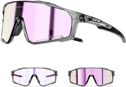 Vista 15 de KAPVOE Gafas de ciclismo fotocromáticas para hombres y mujeres, gafas de sol deportivas, marco de decoloración HD, gafas de bicicleta K76