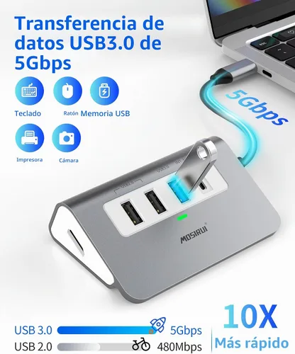 Vista 5 de USB C Hub, Adaptador Multipuerto 5 en 1 USB C a 4K HDMI Hub con USB 3.0/2.0, 100W PD, Estación de Acoplamiento Tipo C