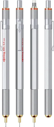 Vista 3 de Lápiz mecánico retráctil rOtring 800, 0.02 pulgadas, barril negro, Plateado (Silver Barrel)