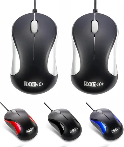 Vista 13 de SOONGO - Mouse USB para computadora, 2 unidades, ergonómico, óptico, con cable, para oficina y hogar, compatible con computadora, laptop, PC