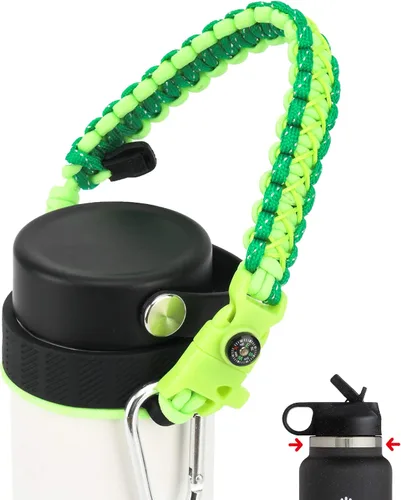 Vista 23 de Asa de cuerda de paracaídas para botellas Hydroflask 2.0 de boca ancha y estándar, con nuevo soporte de anillo de seguridad, 12oz - 64oz