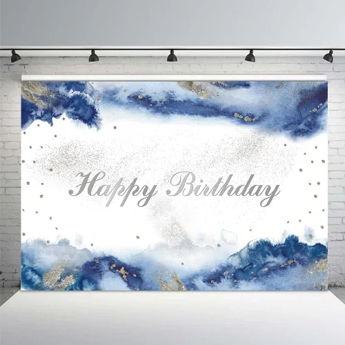 Vista 11 de MEHOFOND Telón de fondo de feliz cumpleaños de 7 x 5 pies para niño, fiesta mexicana, suministros de decoración de fiesta de feliz cumpleaños, Azul