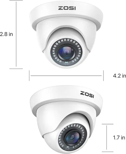 Vista 9 de ZOSI Paquete de 2 cámaras de seguridad HD 1080P de 2.0 MP, visión nocturna de 80 pies, cámaras domo CCTV para interiores y exteriores, para sistema