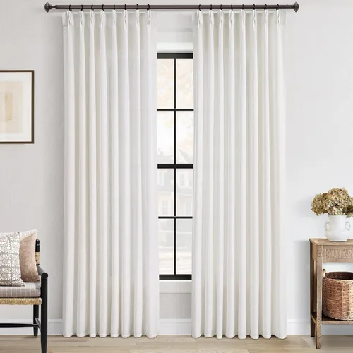 Vista 27 de Cortinas de lino de 63 pulgadas, juego de 2 paneles para sala de estar, beige natural, cortinas con pliegues pellizco entrenadas con memoria