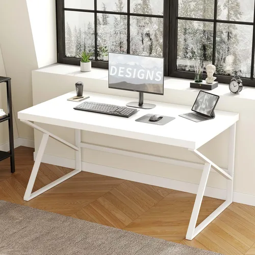 Vista 21 de HSH Escritorio para oficina en casa, escritorio industrial de metal y madera para computadora para PC, portátil, trabajo, escritura, estudio