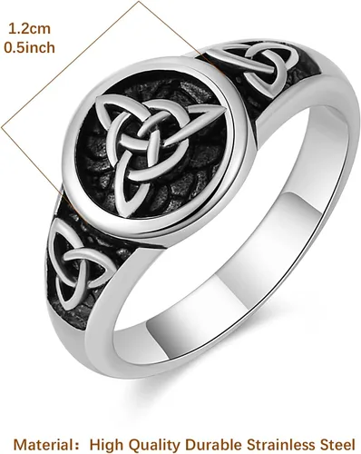 Vista 3 de HZMAN Triquetra Trinity Knot Anillo de acero inoxidable con nudo celta irlandés