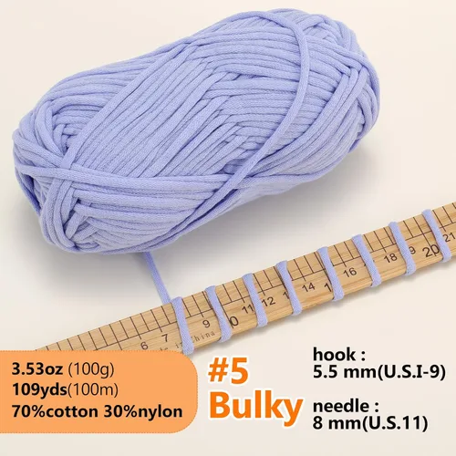 Vista 2 de LUCKY BALL Hilo para ganchillo, 3.53 oz/109 yardas, 70% algodón, 30% nailon, #5, hilo de tubo voluminoso para tejer, para bolsos, sombreros