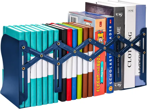 Vista 8 de Sujetalibros ajustables, extremos de metal para libros pesados, 2 divisores, soporte antideslizante para escritorio, estante, oficina, papelería
