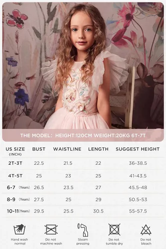 Vista 5 de Vestido tutú para niñas, vestido de tul bordado, vestido escalonado de flores para niñas pequeñas, para boda, cumpleaños, accesorio de fotos