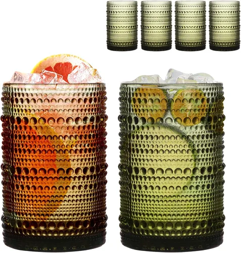 Vista 12 de Juego de 4 vasos para beber Hobnail de 12 onzas, vasos vintage de Júpiter, cristalería antigua en relieve para cerveza, agua, jugo, cóctel, whisky