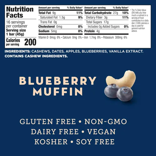 Vista 2 de LÄRABAR Barras de muffin de arándano con frutas y nueces, sin gluten y veganas, 16 unidades, 25.6 oz
