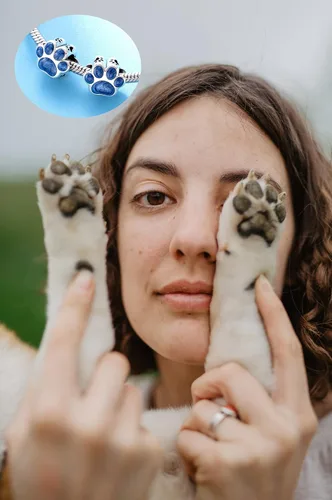 Vista 5 de GEMDAZZ Abalorios brillantes con estampado de pata de cachorro en plata de ley 925, cuentas redondas de circonita cúbica con estampado de pata