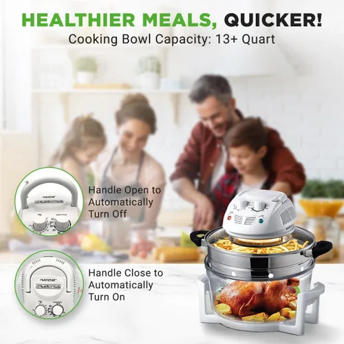 Vista 6 de NutriChef AZPKAIRFR48 - Freidora de aire para encimera de horno halógeno, cocina de convección infrarroja de 1200 W 13 cuartos de galón con cuenco