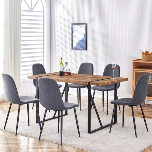 Vista 30 de Mesa de comedor de 55 pulgadas para 4-6, mesa de cocina de madera con patas de metal, mesa de comedor para 4-6 para el hogar, comedor, sala de estar
