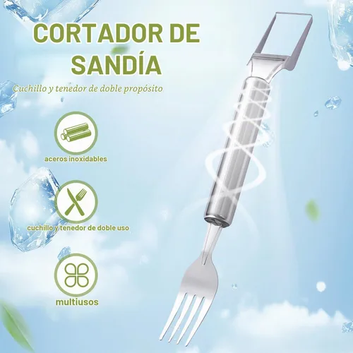 Vista 2 de Cortador de frutas de acero inoxidable 2 en 1, herramienta de corte de tenedor de sandía 2026, herramienta de corte de sandía de verano, herramienta
