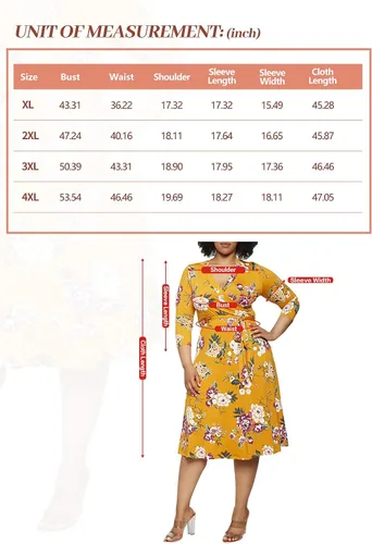 Vista 6 de Pink Queen - Vestido talla extragrande con estampado floral para mujer diseño envolvente falso con cinturón mangas 34